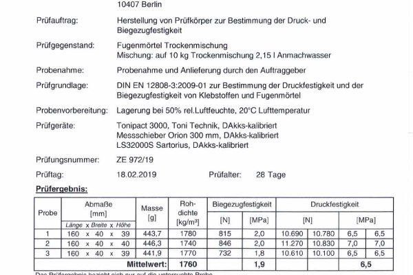 Ziegelfliesenmanufaktur | TÜV Prüfzeugnis